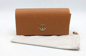 Tory Burch Sunglasses / Eyeglass Case Brown Leather + Pouch Logo Snap Close